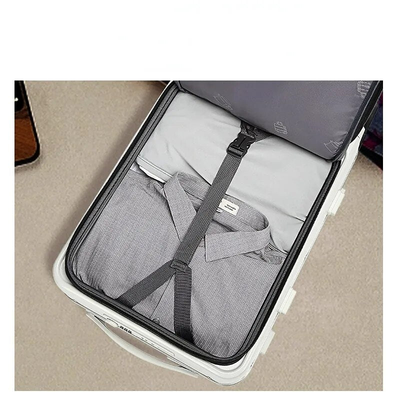 Carry-on Luggage with Wheels Front Opening Rolling Luggage Password Travel Suitcase Bag Fashion USB Interface Trolley Luggage - bertofonsi