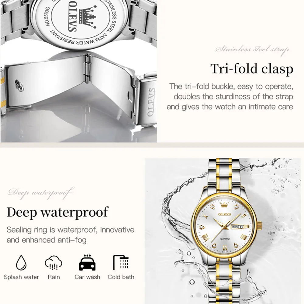 OLEVS New Fashion Women Quartz Watch Waterproof Classic Luxury Brand Lady Watch Stainless Steel Strap Watches - bertofonsi