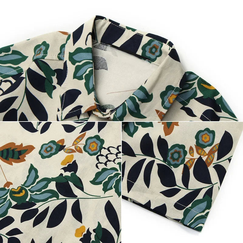 Sycpman Oversize Retro Floral Printed Short Sleeve Shirt Loose Casual for Men Shirts Cotton Mens Clothing Hawaiian - bertofonsi