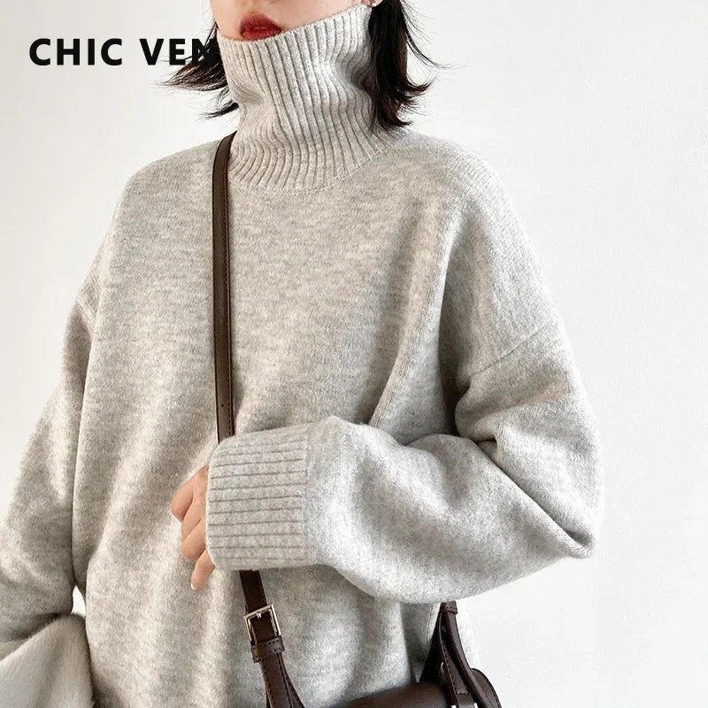 CHIC VEN Korean Women's Sweater Loose Turtleneck Sweaters Warm Solid Pullover Knitwear Basic Female Tops Autumn Winter 2022 - bertofonsi