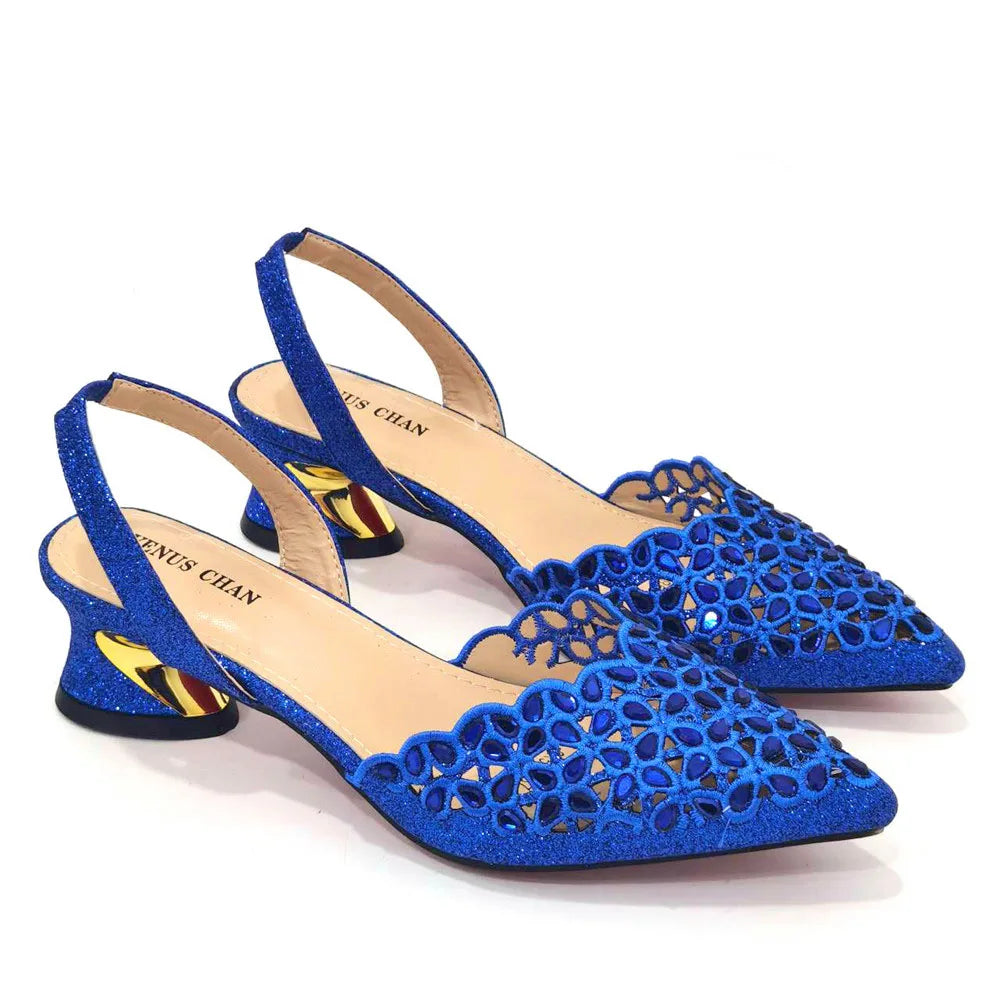 2023 Royal Blue Noble Three-Dimensional Bag With Elegant High Heels Shoes Italian Popular Design African Ladies Shoes Bag Set - bertofonsi