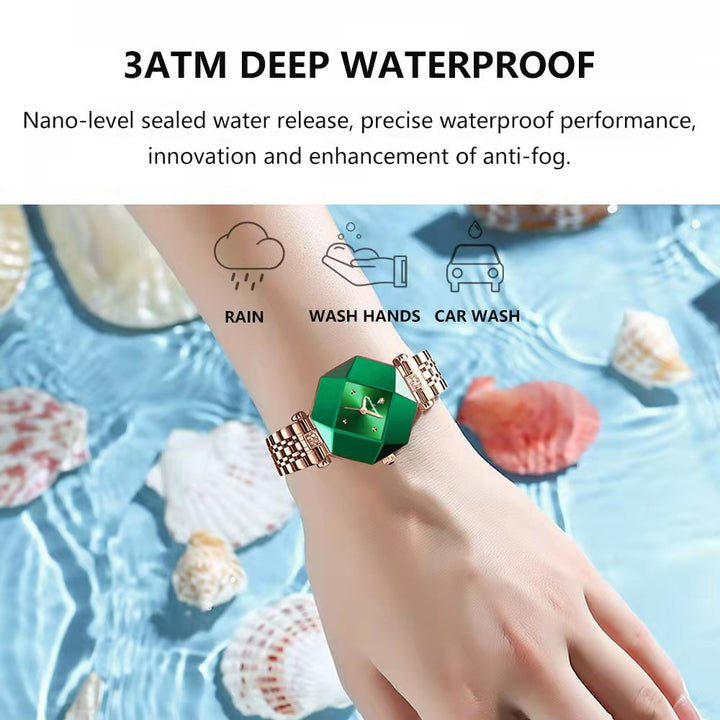 POEDAGAR High Quality Luxury Women's Watch Diamond Quartz Waterproof Ladies Green Leather Watches Fashion Exquisite DropShipping - bertofonsi