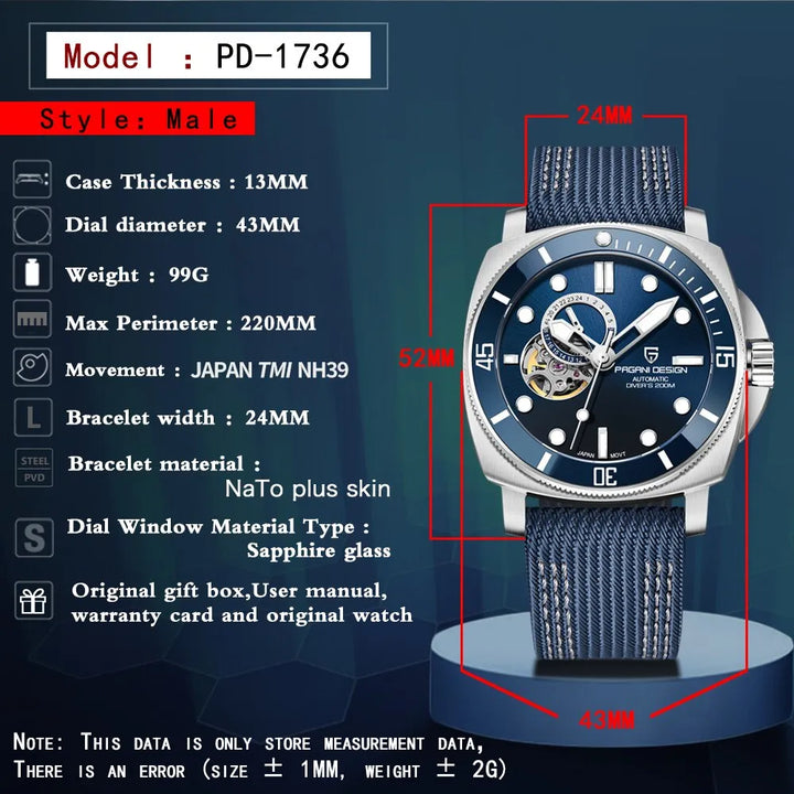 PAGANI DESIGN Brand Sports Men Mechanical Watch Fashion Sapphire 200M Waterproof Automatic Timecode Relogio Masculino 2023 New - bertofonsi