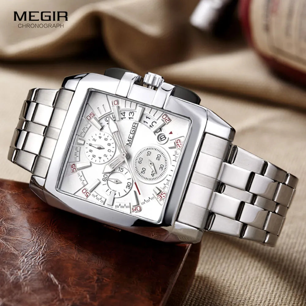 MEGIR hot fashion men's business quartz watches luxury stainless steel wristwatch for man luminous three-eyes watch for male2018 - bertofonsi