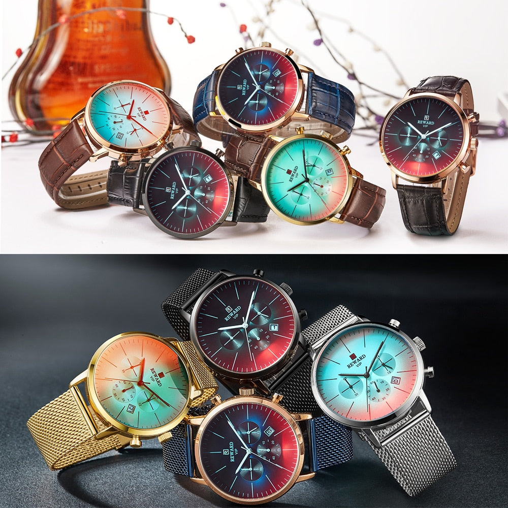 2023 New Fashion Color Bright Glass Watch Men Top Luxury Brand Chronograph Men's Stainless Steel Business Clock Men Wrist Watch - bertofonsi