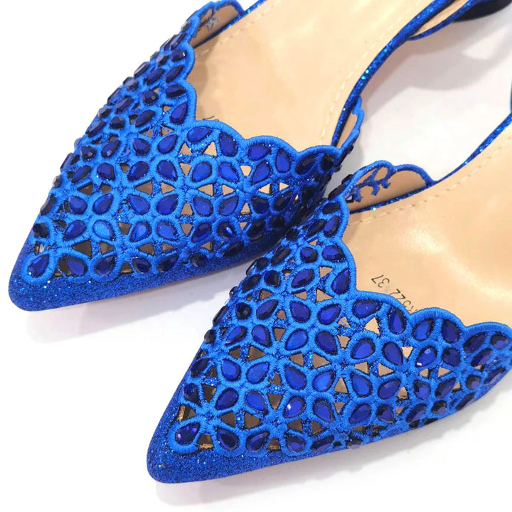 2023 Royal Blue Noble Three-Dimensional Bag With Elegant High Heels Shoes Italian Popular Design African Ladies Shoes Bag Set - bertofonsi