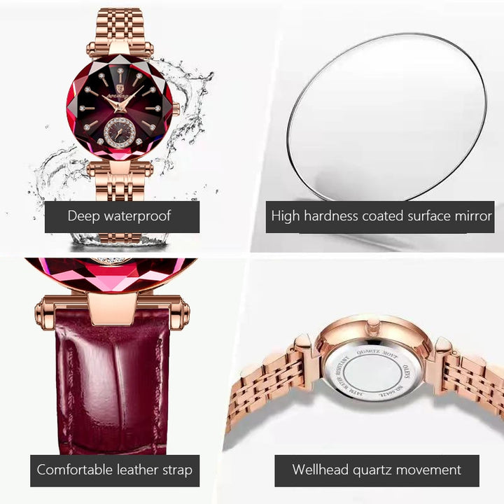 POEDAGAR Women Watches Fashion Diamond Dial Leather Quartz Watch Top Brand Luxury Waterproof Ladies Wristwatch Girlfriend Gift - bertofonsi