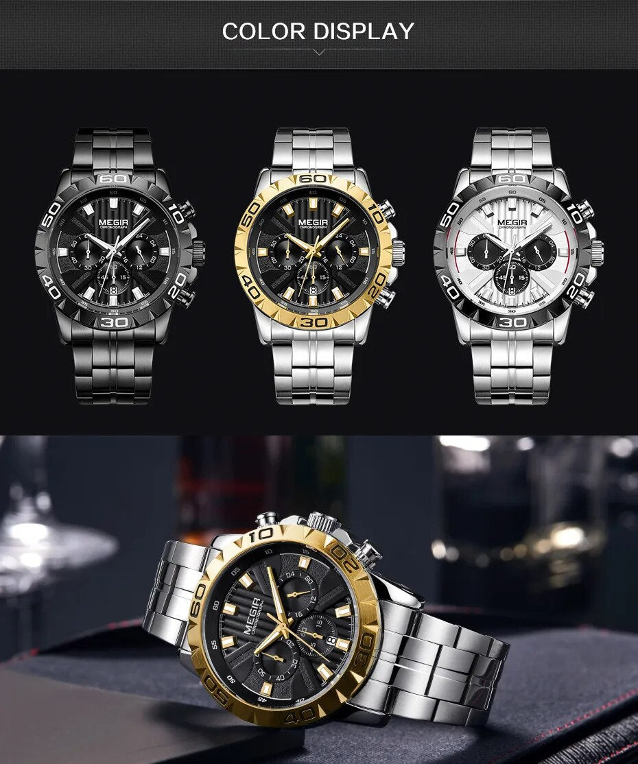 MEGIR Watches Business Mens Watches Top Brand Luxury Quartz Casual Wristwatch Date Clock Waterproof Wrist Watch Chronograph 2087 - bertofonsi