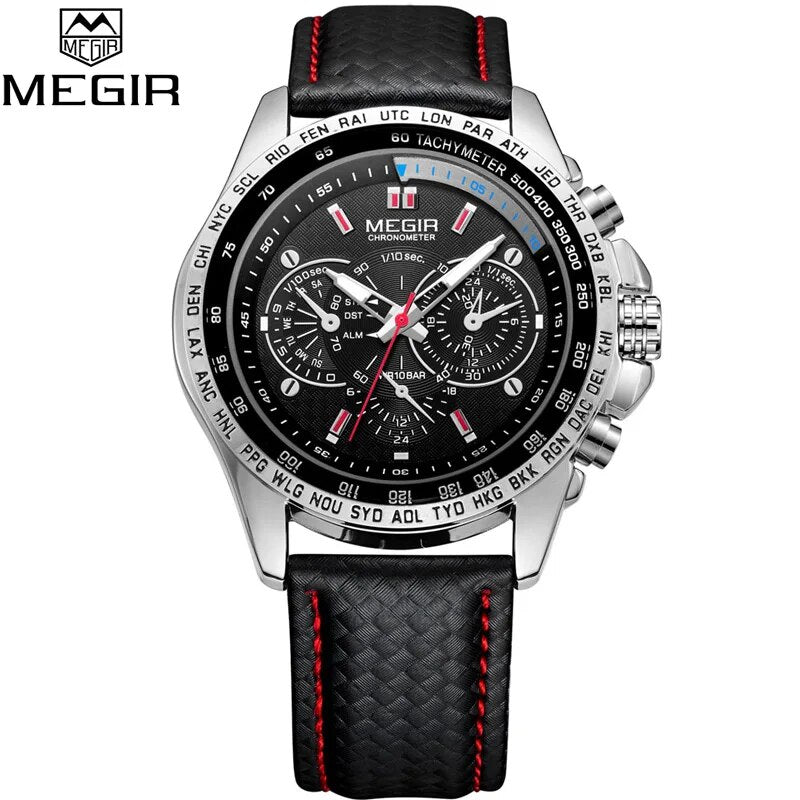 MEGIR Mens Watches Top Luxury Brand Male Clocks Military Army Man Sport Clock Leather Strap Business Quartz Men Wrist Watch 1010 - bertofonsi