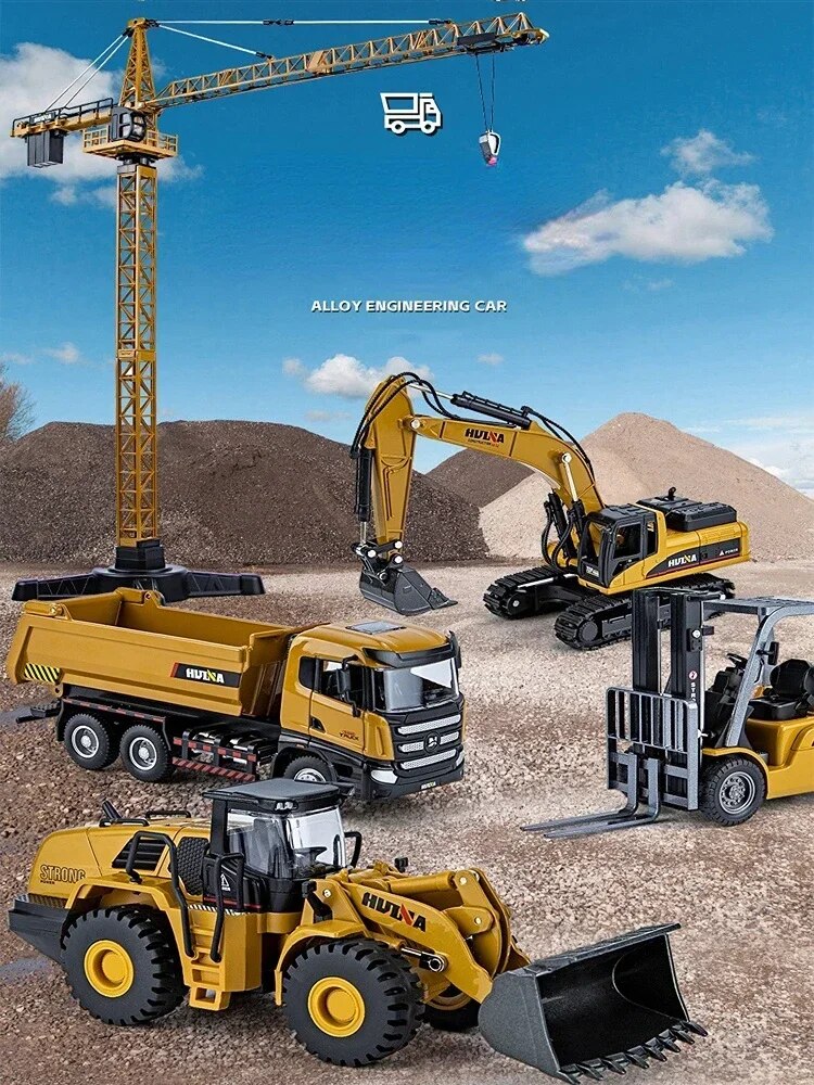 1/50 Scale Diecast Alloy Excavator Toy Car For Kids Boys Engineering Truck Toys Forklift Crane Dump Truck Children's Toys Gift - bertofonsi