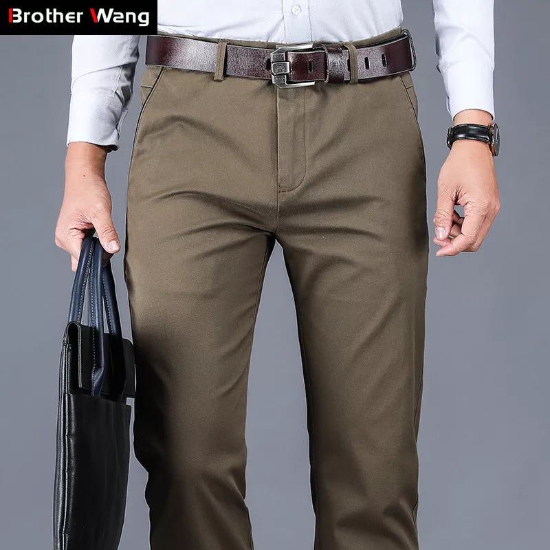 4 Colors 98% Cotton Casual Pants Men 2022 New Classic Style Straight Loose High Waist Elastic Trousers Male Brand Clothes - bertofonsi