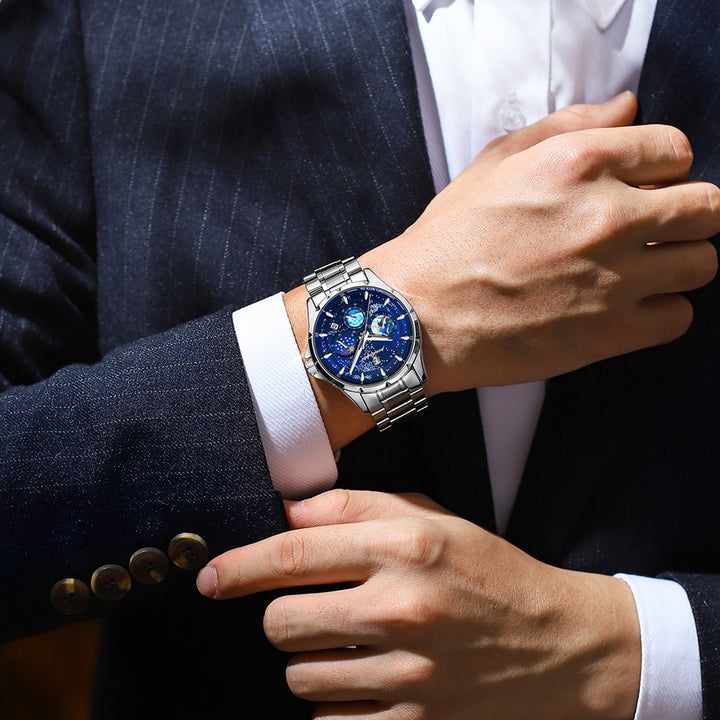 POEDAGAR Casual Man Wristwatch Luxury Waterproof Luminous Date Men Watch Chronograph Stainless Steel Men's Quartz Watches Clock - bertofonsi