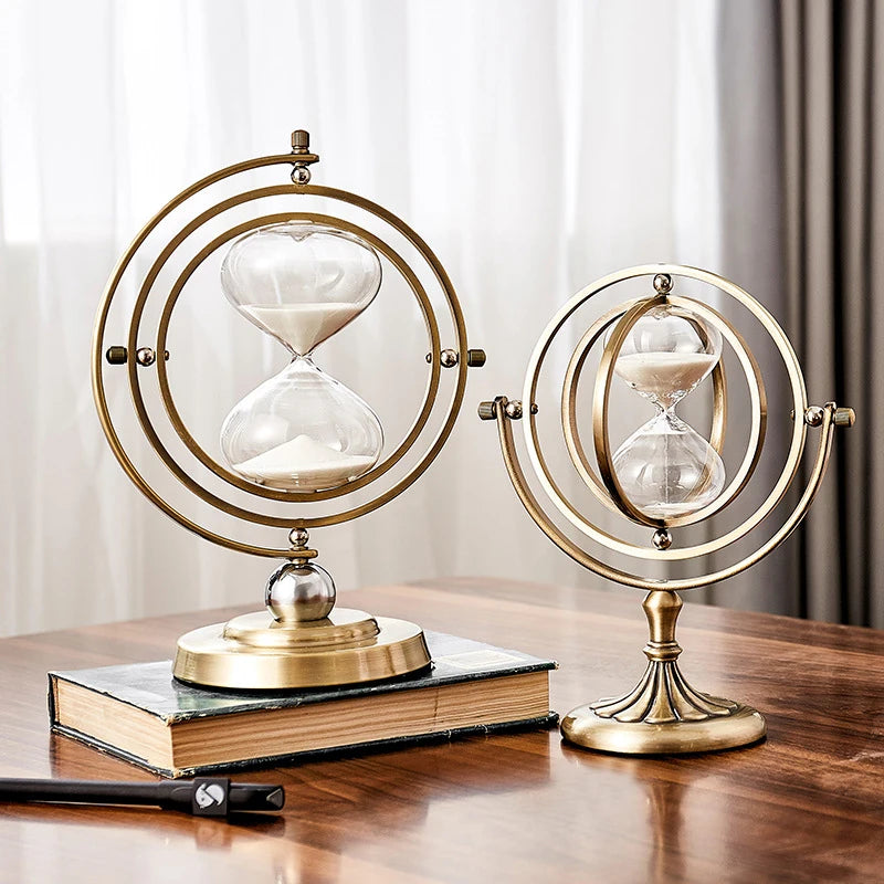 Nordic Creative Home Decoration Metal Hourglass Rotating Globe Sandglass Time For Living Room Office Desk Decor Gift - bertofonsi