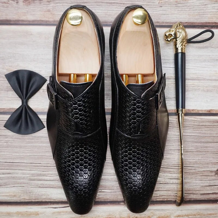 Luxury Men Loafers Shoes Fashion Prints Buckle Strap Men Dress Casual Shoes Black Brown Wedding Office Leather Shoes Men - bertofonsi
