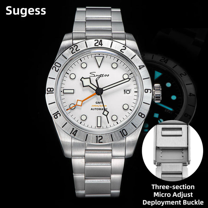 Sugess GMT Watch of Men Automatic NH34 Mechanical Wristwatches Dome Sapphire Crystal AR Coating 10ATM Waterproof Luxury S431 New - bertofonsi