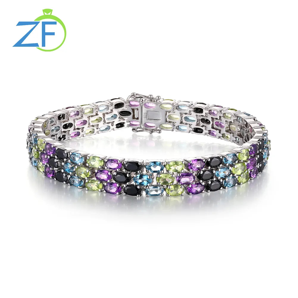 GZ ZONGFA Genuine 925 Sterling Silver Bracelet for Women Natural Amethyst Mix Colour Gemstone Men Bracelet on Hand Fine Jewelry - bertofonsi
