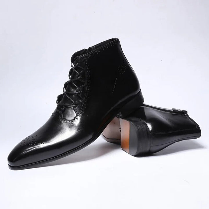 Autumn Fashion Genuine Leather Mens Ankle Boots Handmade Lace Up Zip Stylish Oxford Shoes High Quality Dress Boots for Men - bertofonsi