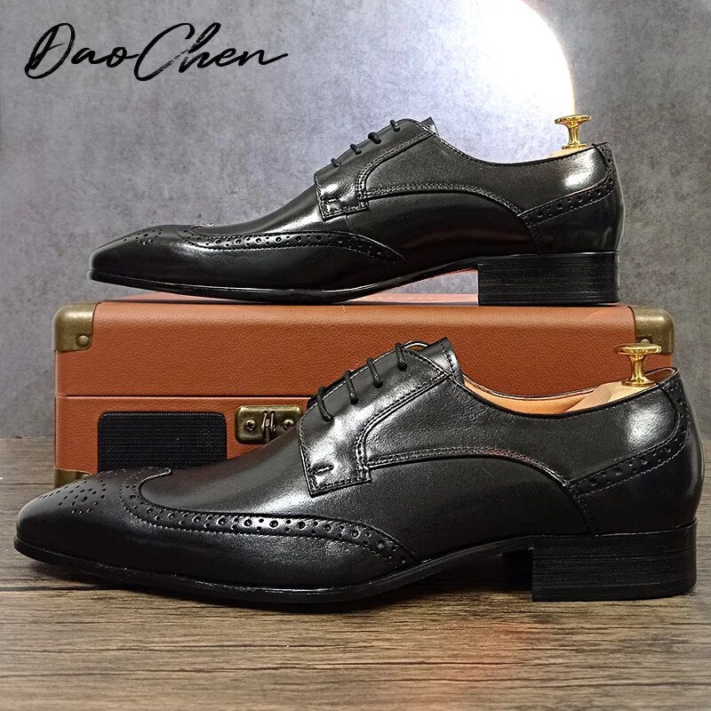 Luxury Brand Men Oxford Shoes Lace Up Pointed Toe Black Business Formal Men Dress Shoes Wedding Office Leather Shoes Men - bertofonsi