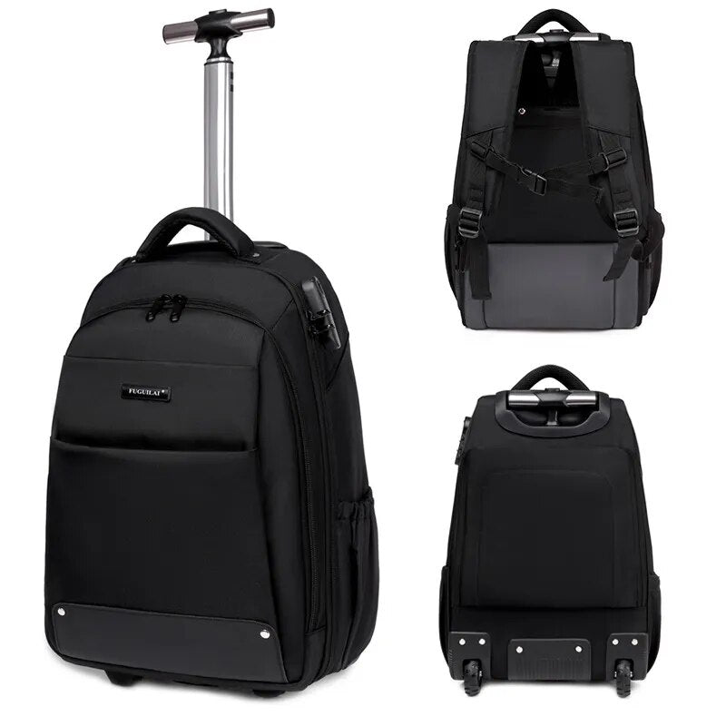 Men Travel Trolley Backpack With wheels Large Capacity Wheeled Backpack Travel Bag Carry on Business Laptop Luggage Bags - bertofonsi