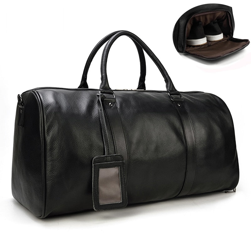 Natural Cowskin Travel Bags Waterproof Men's Leather Overnight Bag Handbag For Plane Luggage Men Male Weekend Bag Business 55cm - bertofonsi