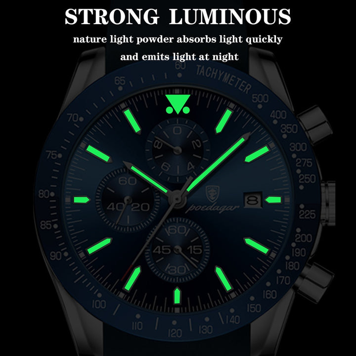 POEDAGAR Luxury Casual Sport Watch Top Brand Creative Chronograph Silicone Strap Date Luminous Waterproof Men Watches Male Clock - bertofonsi