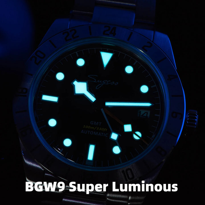Sugess GMT Watch of Men Japan NH34 Automatic Mechanical Dome Sapphire Glass Deployment Bracelet Luminous Wristwatches New S431 - bertofonsi