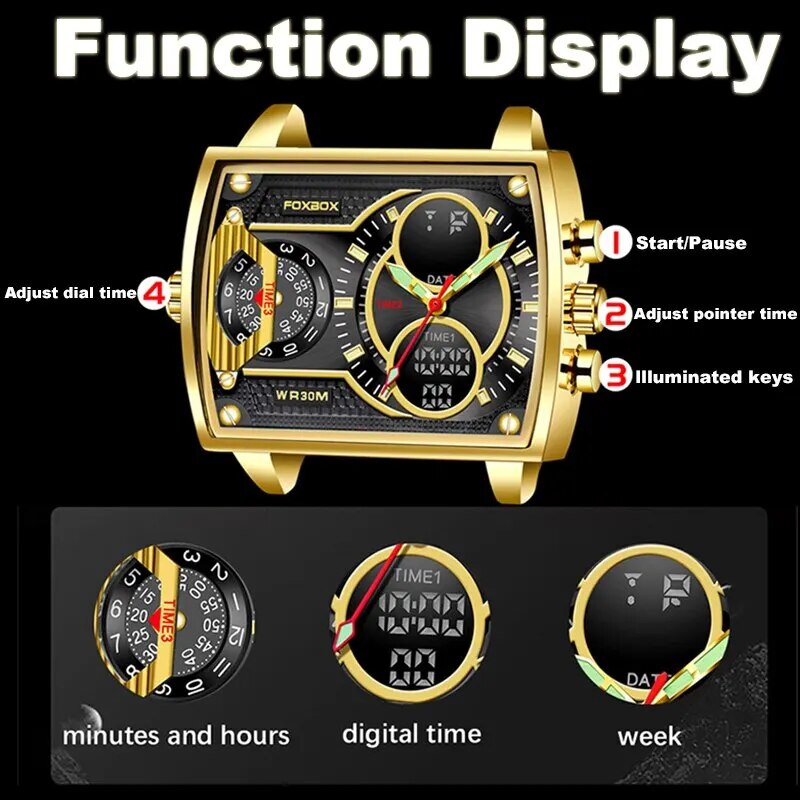 2023 Men Watch Gold Quartz Led Clock Men Watch Sport Waterproof Wrist Watch Male Military Digital Watches Man Relogio Masculino - bertofonsi
