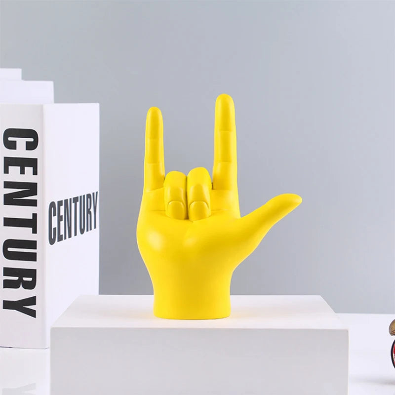 ERMAKOVA 19.5cm Home Decor Interpreter Gift I Love You Sign Language Hand Statue Resin Crafts Figurine Gold Home Decoration - bertofonsi