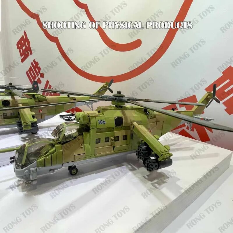 WW2 Soviet Union Mi-24 Helicopter Building Blocks Model Aircraft Russian Air Force Weapon Bricks Kids Military Education Toys - bertofonsi