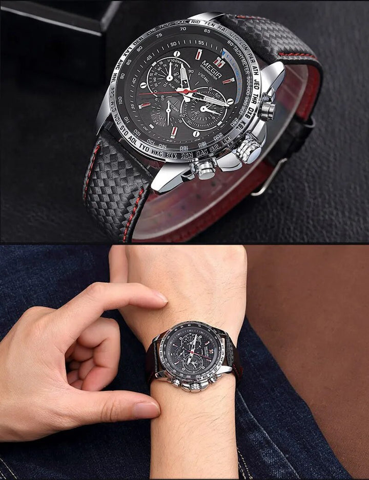 MEGIR Mens Watches Top Luxury Brand Male Clocks Military Army Man Sport Clock Leather Strap Business Quartz Men Wrist Watch 1010 - bertofonsi