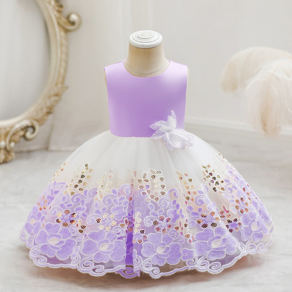 Pink Flower 1 Year Birthday Dresses For Baby Girl Clothing Cute Bow Golden Sequined Toddler Princess Lace Party Ball Gown 1-6Y - bertofonsi