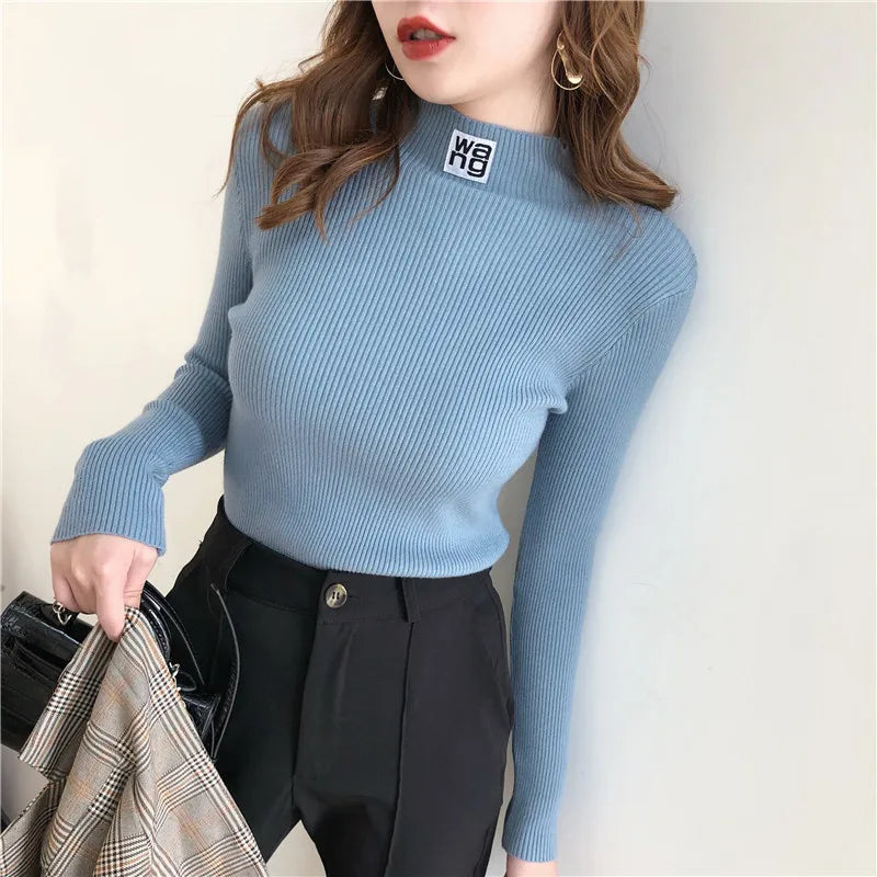 JoinYouth Half Turtleneck Pullovers Solid Appliques 2020 Autumn Winter All Match Women Sweaters Slim New Pull Femme Fashion J261 - bertofonsi
