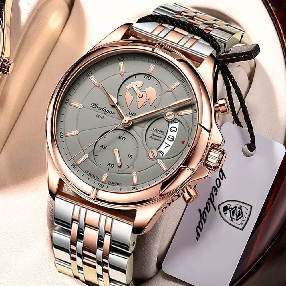 POEDAGAR Top Luxury Brand Casual Men Watch Chronograph Waterproof Date Full Steel Quartz Men's Watch Business Relogio Masculino - bertofonsi