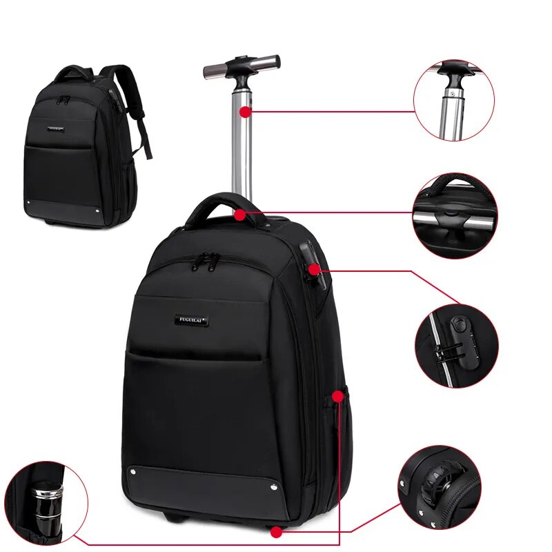 Men Travel Trolley Backpack With wheels Large Capacity Wheeled Backpack Travel Bag Carry on Business Laptop Luggage Bags - bertofonsi