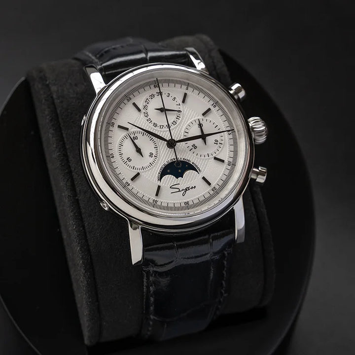 Original Movement ST1908 Sugess Men Mechanical Calendar Watch Chronograph Vintage Moonphase Wristwatch Waterproof - bertofonsi