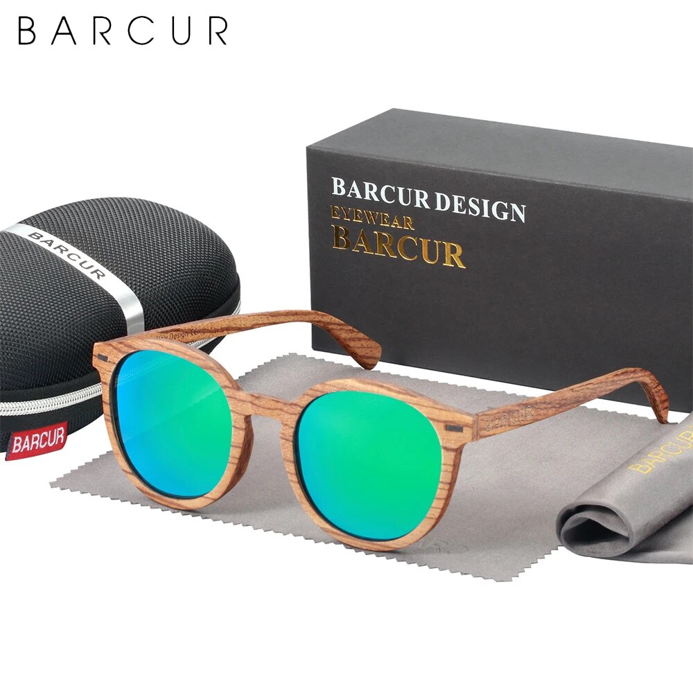 BARCUR 2021 Retro Brand Deisgn Stylish Cat Eey Zebra Wood Sunglasses Round Polarized Men Women Sun glasses UV400 - bertofonsi