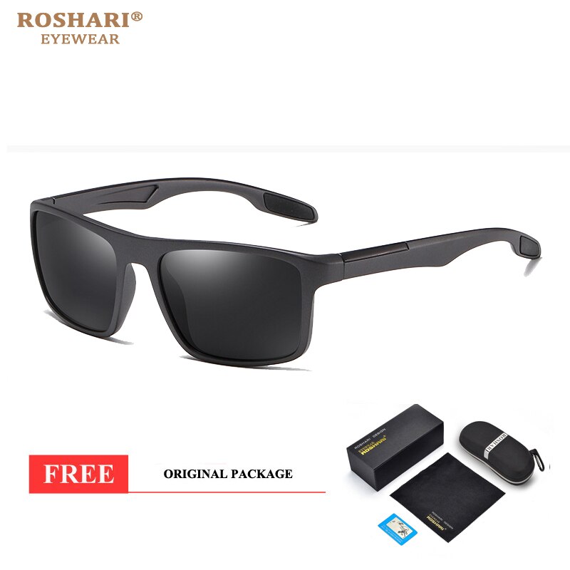 RoShari Polarized Sunglasses Men TR90 Ultralight Driver Shades Male Vintage Sun Glasses For Women Spuare Eyewear P0016 - bertofonsi