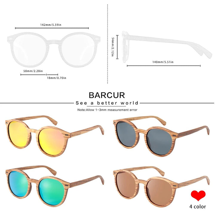 BARCUR 2021 Retro Brand Deisgn Stylish Cat Eey Zebra Wood Sunglasses Round Polarized Men Women Sun glasses UV400 - bertofonsi