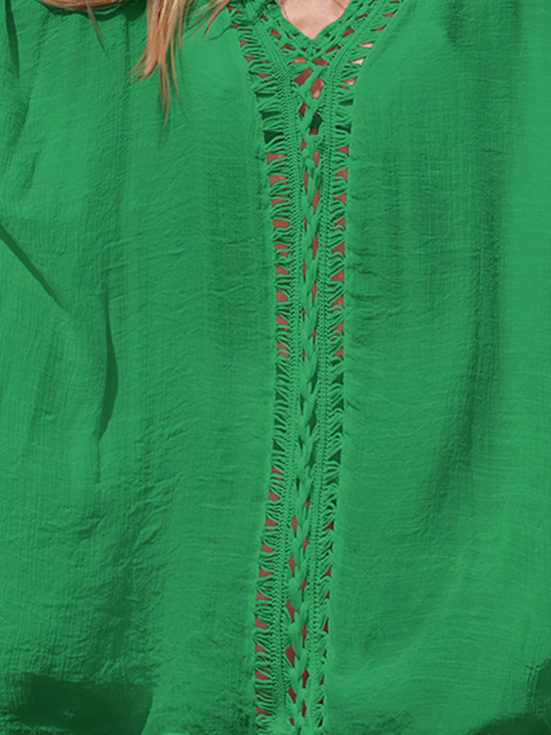 Cutout V-Neck Three-Quarter Sleeve Cover Up - bertofonsi