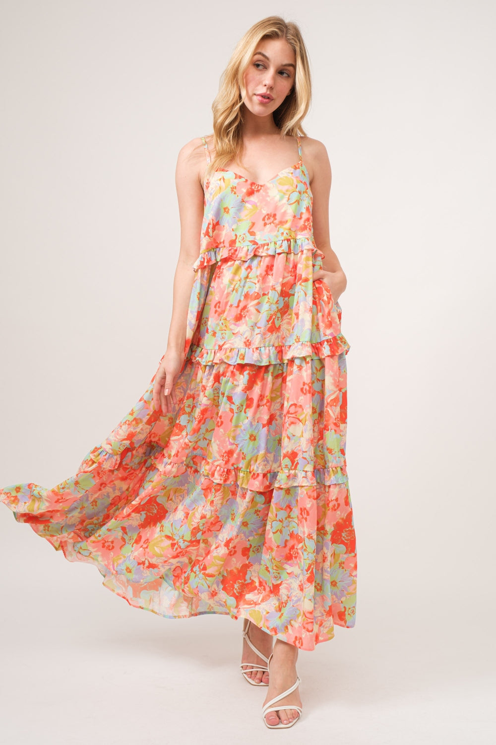 And The Why Floral Ruffled Tiered Maxi Cami Dress - bertofonsi
