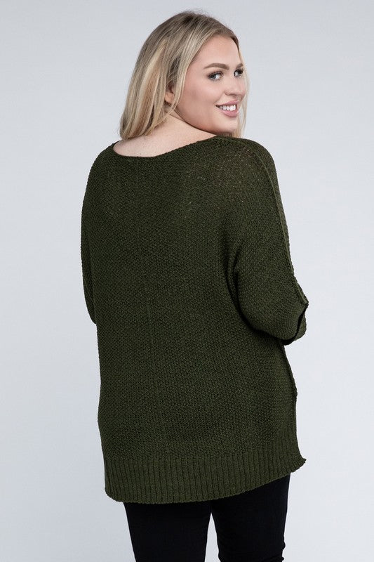 Plus Size Crew Neck Knit Sweater - bertofonsi