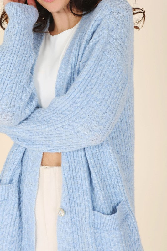 Wool blended cable knitted cardigan - bertofonsi