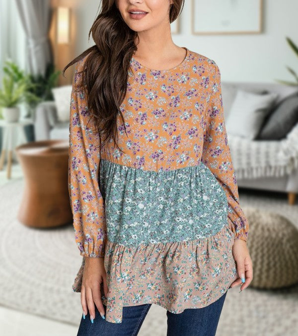 Woven Ditsy Floral Tiered Tunic - bertofonsi