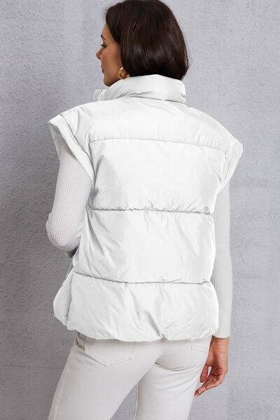 Zip Up Turtleneck Pocketed Vest Coat - bertofonsi