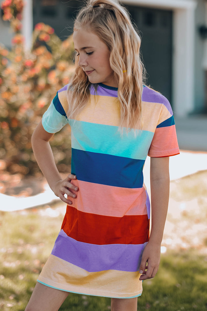 Girls Color Block Side Slit Mini Dress - bertofonsi