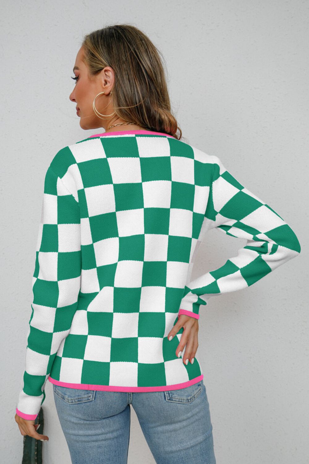 Checkered Round Neck Sweater - bertofonsi