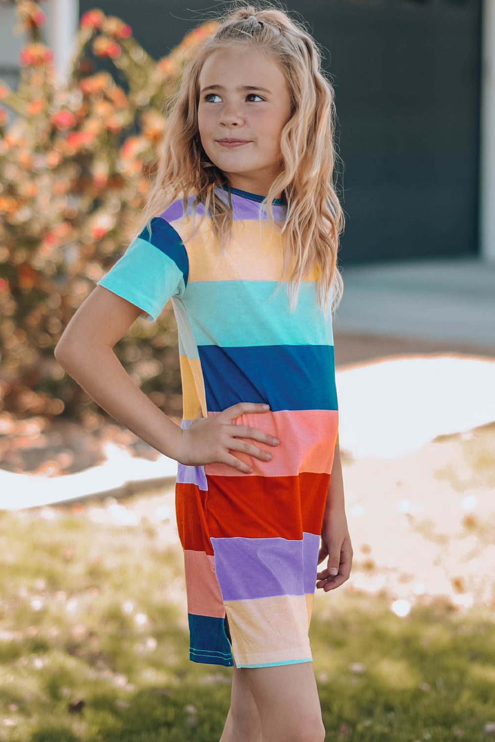 Girls Color Block Side Slit Mini Dress - bertofonsi