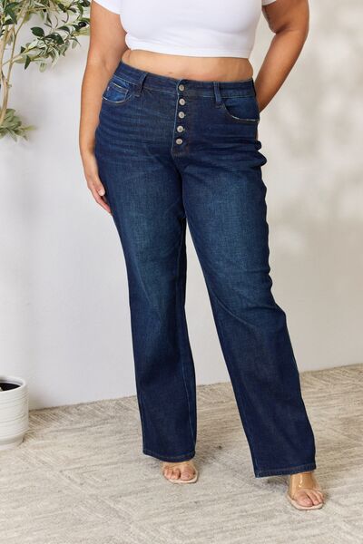 Judy Blue Full Size Button-Fly Straight Jeans - bertofonsi
