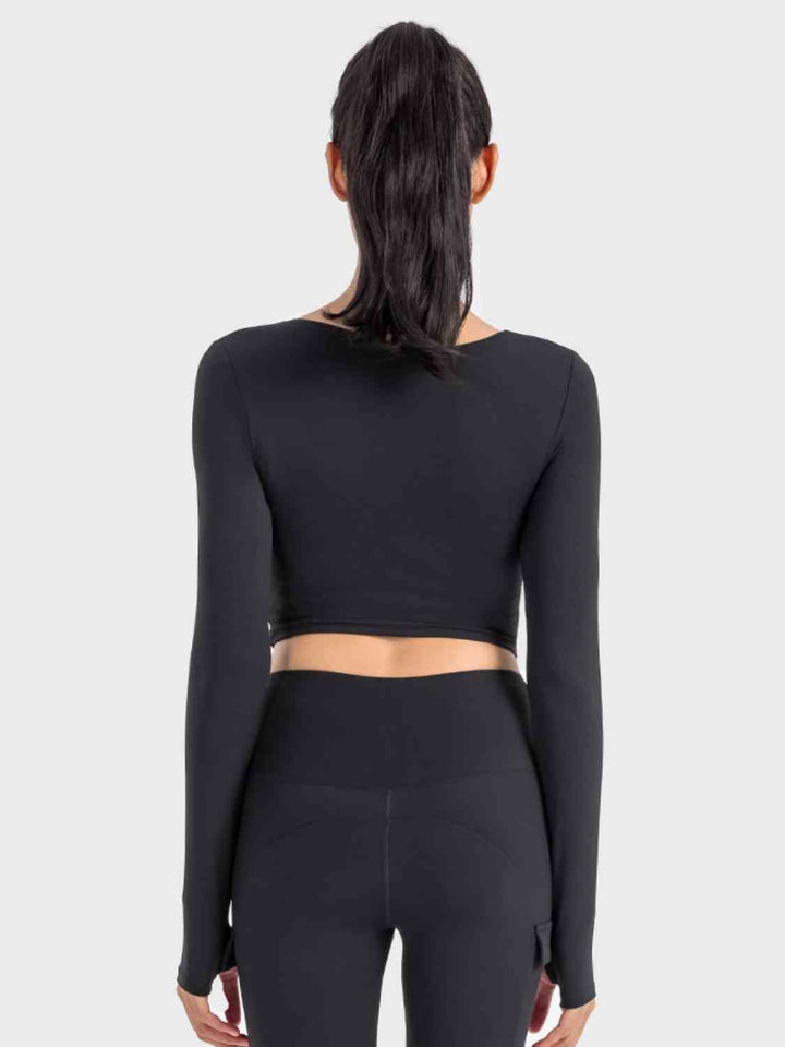 Ruched Cropped Long Sleeve Sports Top - bertofonsi