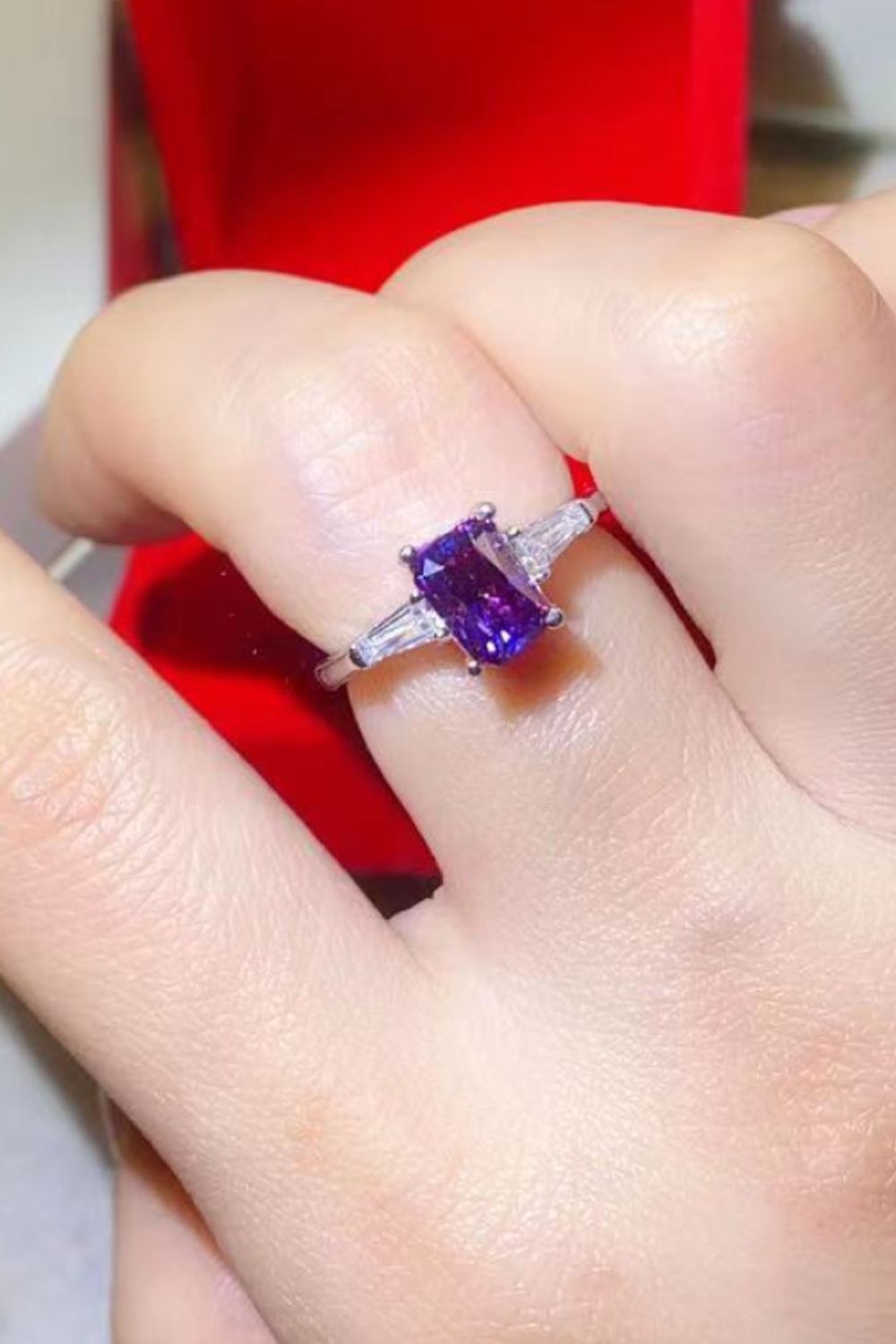 1 Carat Moissanite Platinum-Plated Rectangle Ring in Purple - bertofonsi